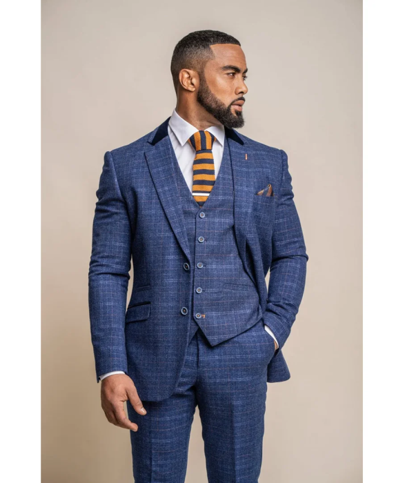 Kaiser - Men's Tweed Check Blue Blazer