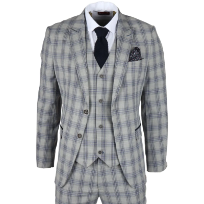 Knight - Men's Grey Blue Checked Blazer