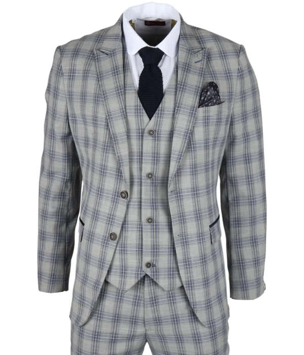 Knight - Men's Grey Blue Checked Blazer