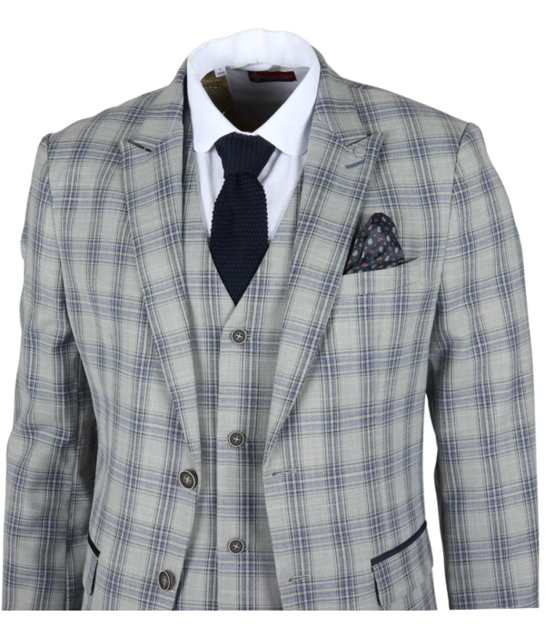 Knight - Men's Grey Blue Checked Blazer