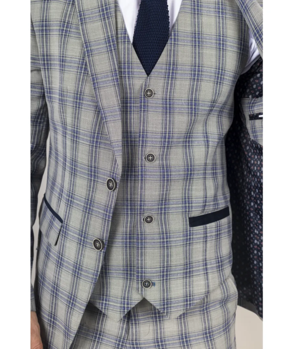 Knight - Men's Grey Blue Checked Blazer