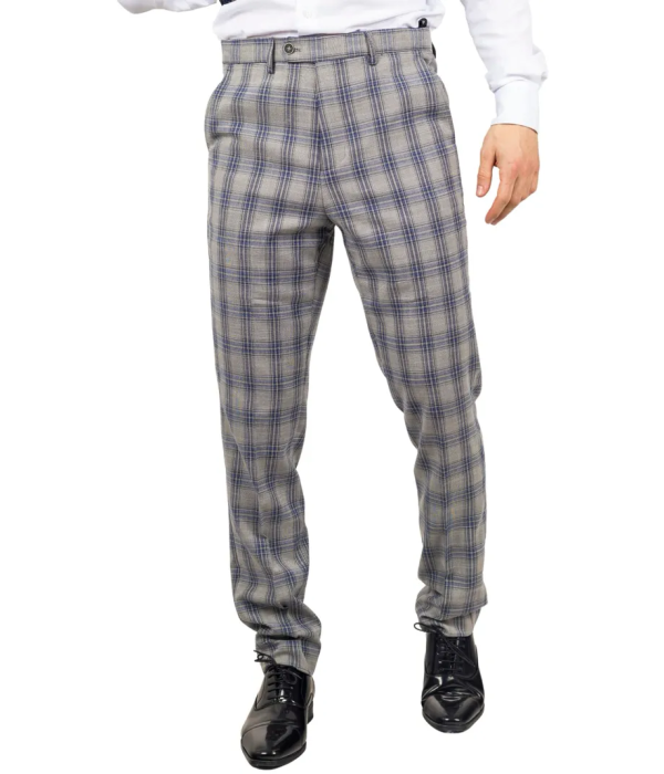 Knight - Men's Grey Blue Checked Trousers