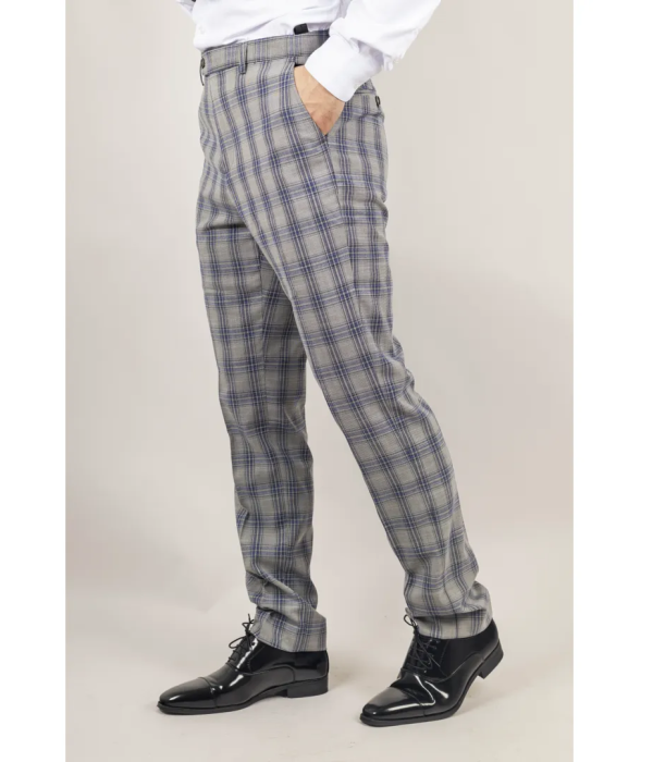 Knight - Men's Grey Blue Checked Trousers