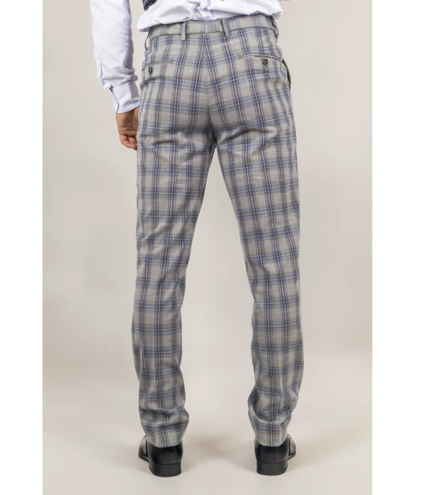 Knight - Men's Grey Blue Checked Trousers