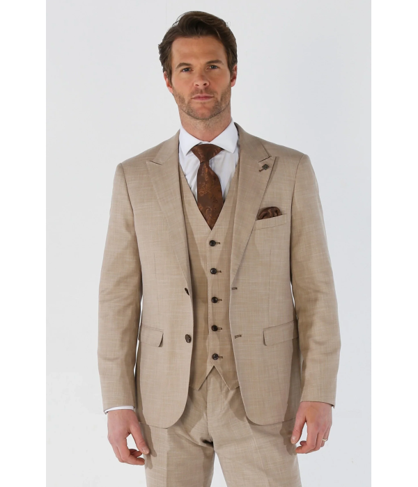 Kurt - Men's Beige Tailored Fit Blazer