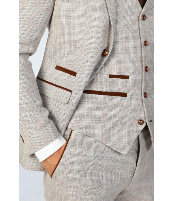 Leo - Men's Beige Checked Tailored Fit Blazer