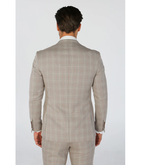 Leo - Men's Beige Checked Tailored Fit Blazer