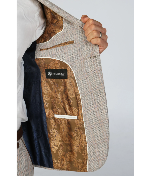 Leo - Men's Beige Checked Tailored Fit Blazer