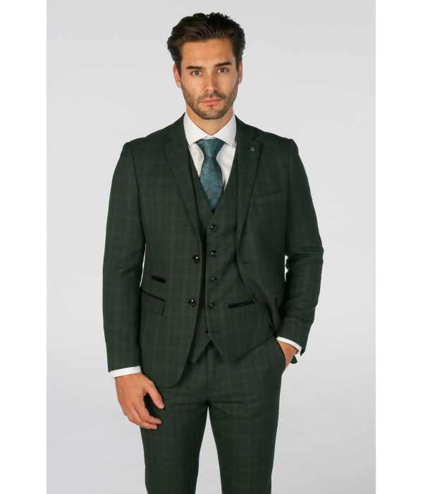 Leo - Men's Green Checked Tailored Fit Blazer