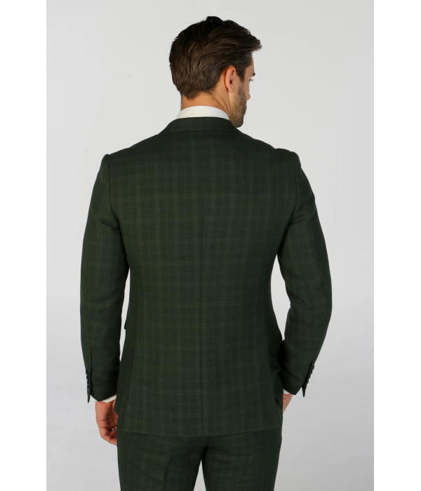 Leo - Men's Green Checked Tailored Fit Blazer