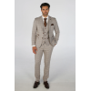 Leo - Men's Beige 3 Piece Checked Tailored Fit Suit