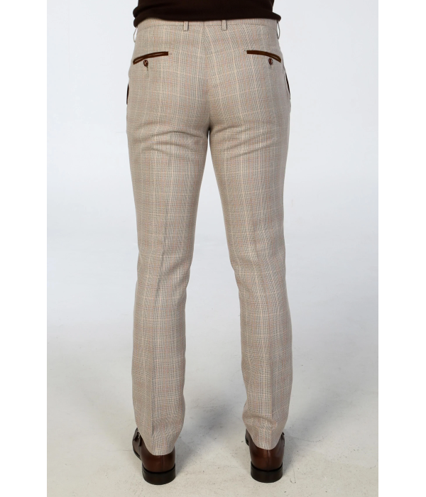 Leo - Men's Beige 3 Piece Checked Tailored Fit Suit