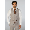 Leo - Men's Beige 3 Piece Checked Tailored Fit Suit