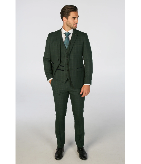 Leo - Men's Green 3 Piece Checked Tailored Fit Suit