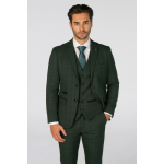 Leo - Men's Green 3 Piece Checked Tailored Fit Suit - 40UK Jacket/Waistcoat + 34W Trousers