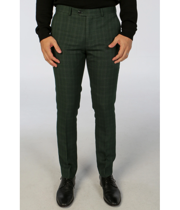 Leo - Men's Green 3 Piece Checked Tailored Fit Suit