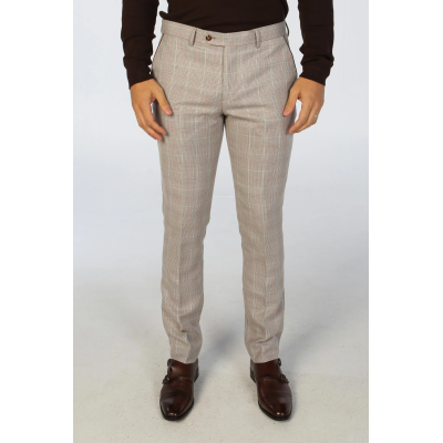 Leo - Men's Beige Checked Trousers