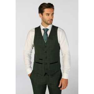 Leo – Men’s Green Checked Tailored Fit Waistcoat