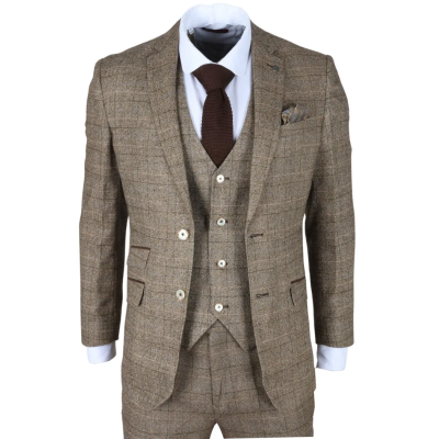 Liam - Men's 3 Piece Brown Checked Suit