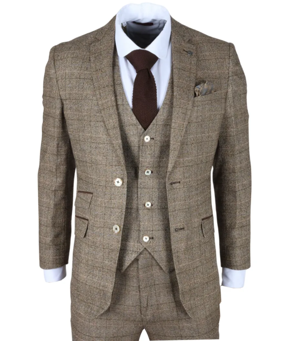 Liam - Men's 3 Piece Brown Checked Suit