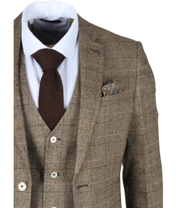 Liam - Men's 3 Piece Brown Checked Suit