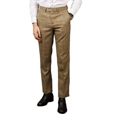 Liam - Men's Brown Checked Trousers