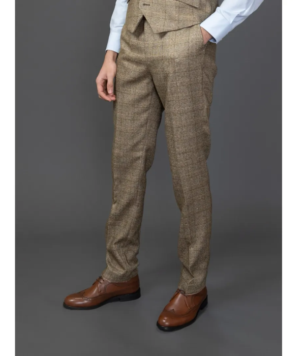 Liam - Men's Brown Checked Trousers