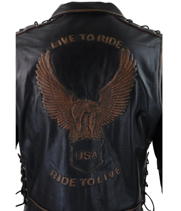 Men's Live To Ride Cow Hide Leather Jacket Original Cross Zip Brando Biker Motorcycle