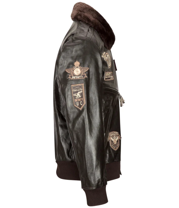 Men's Leather Jacket Bomber Aviator Badge Brown