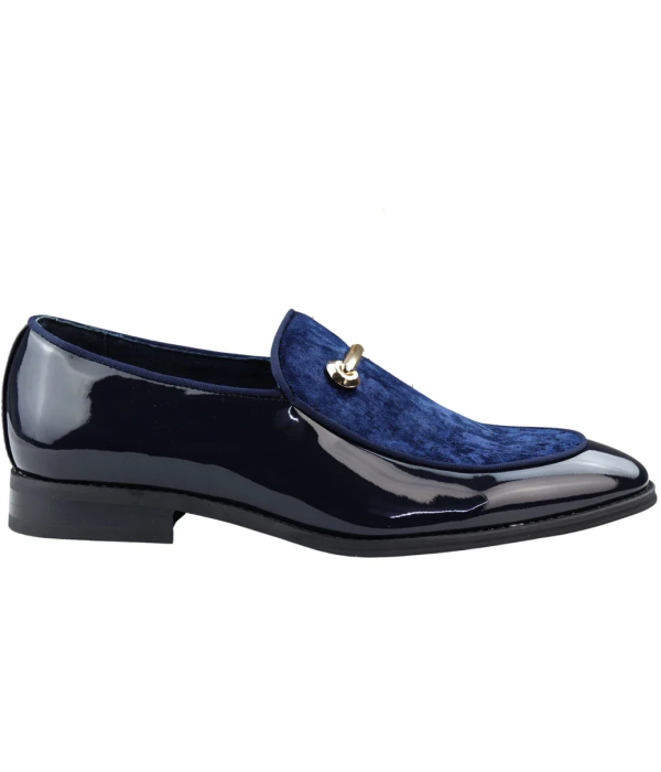 Men's Moccasin Loafers Shoes Leather Blue Lined Slip On Velvet Smart Formal Shoe