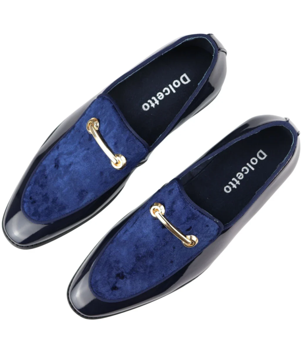 Men's Moccasin Loafers Shoes Leather Blue Lined Slip On Velvet Smart Formal Shoe