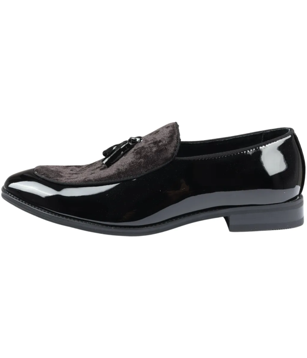 Men's Slip On Tassel Velvet Detailed Patent Black Loafers