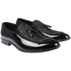 Men's Slip On Tassel Velvet Detailed Patent Black Loafers