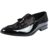 Men's Slip On Tassel Velvet Detailed Patent Black Loafers