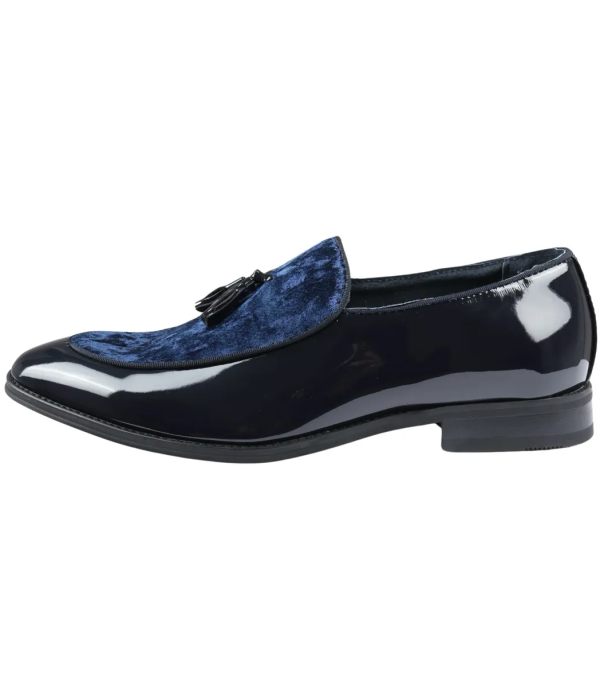 Men's Slip On Tassel Velvet Detailed Patent Navy Loafers