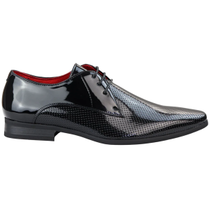 Mens Shoes Smart Formal Perforated Pointed Laced Black Patent Leather PU