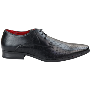 Mens Shoes Smart Formal Perforated Pointed Laced Black Leather PU