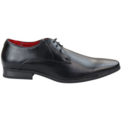 Mens Shoes Smart Formal Perforated Pointed Laced Black Leather PU