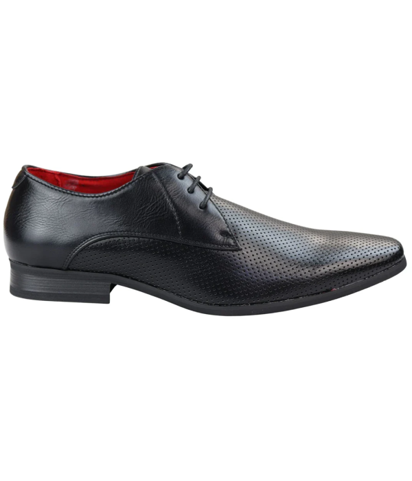 Mens Shoes Smart Formal Perforated Pointed Laced Black Leather PU