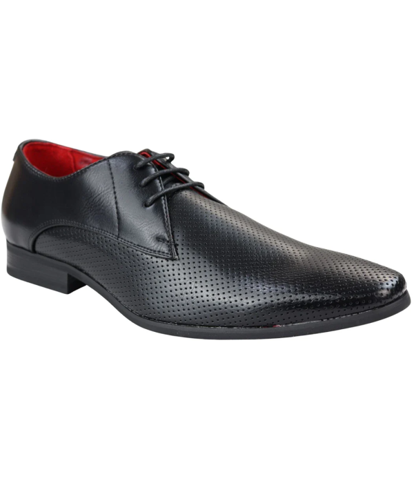 Mens Shoes Smart Formal Perforated Pointed Laced Black Leather PU