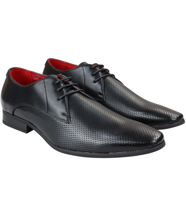 Mens Shoes Smart Formal Perforated Pointed Laced Black Leather PU