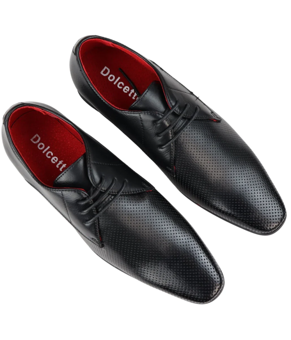 Mens Shoes Smart Formal Perforated Pointed Laced Black Leather PU