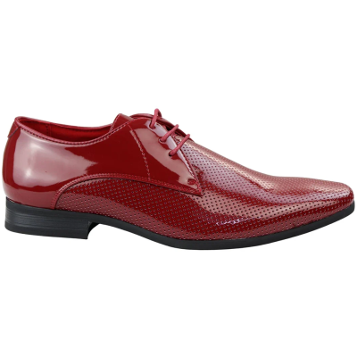 Mens Shoes Smart Formal Perforated Pointed Laced Red Patent Leather PU