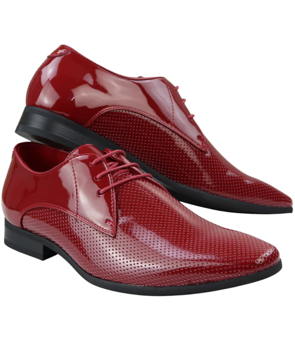 Mens Shoes Smart Formal Perforated Pointed Laced Red Patent Leather PU