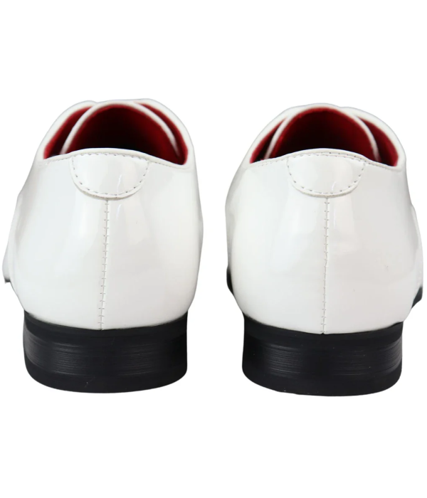 Mens Shoes Smart Formal Perforated Pointed Laced White Patent Leather PU