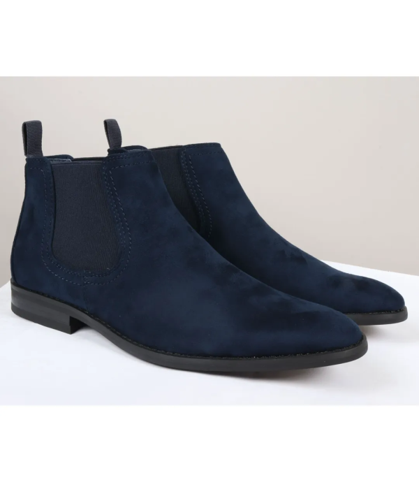 Men's Slip On Navy Suede Leather Lined Chelsea Boots