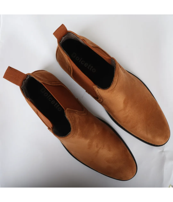 Men's Slip On Tan Brown Suede Leather Lined Chelsea Boots