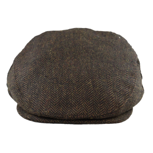 Men’s Flat Cap Wool Herringbone Brown Tweed Classic 1920s Unisex Del Boy