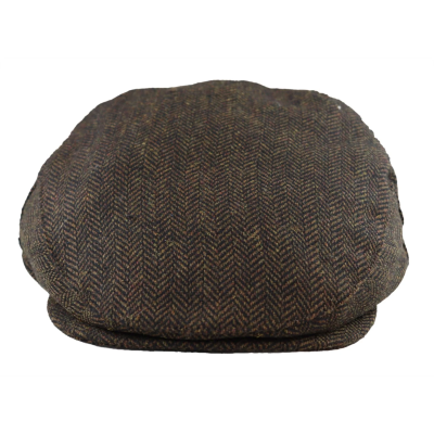 Men's Flat Cap Wool Herringbone Brown Tweed Classic 1920s Unisex Del Boy