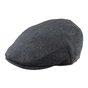 Men’s Flat Cap Wool Herringbone Charcoal Tweed Classic 1920s Unisex Del Boy